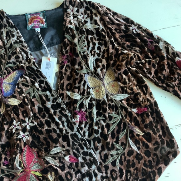 NWT Johnny Was Penelope Leopard Velvet Butterfly Embroidered Bolero Jacket S - Picture 9 of 16